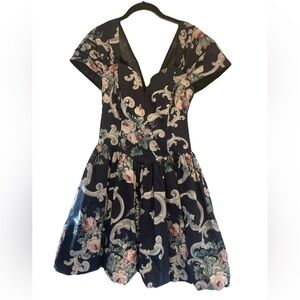 Jessica McClintock GUNNE SAX Navy Floral mini bubble skirt dress Sz 5/6 Vintage